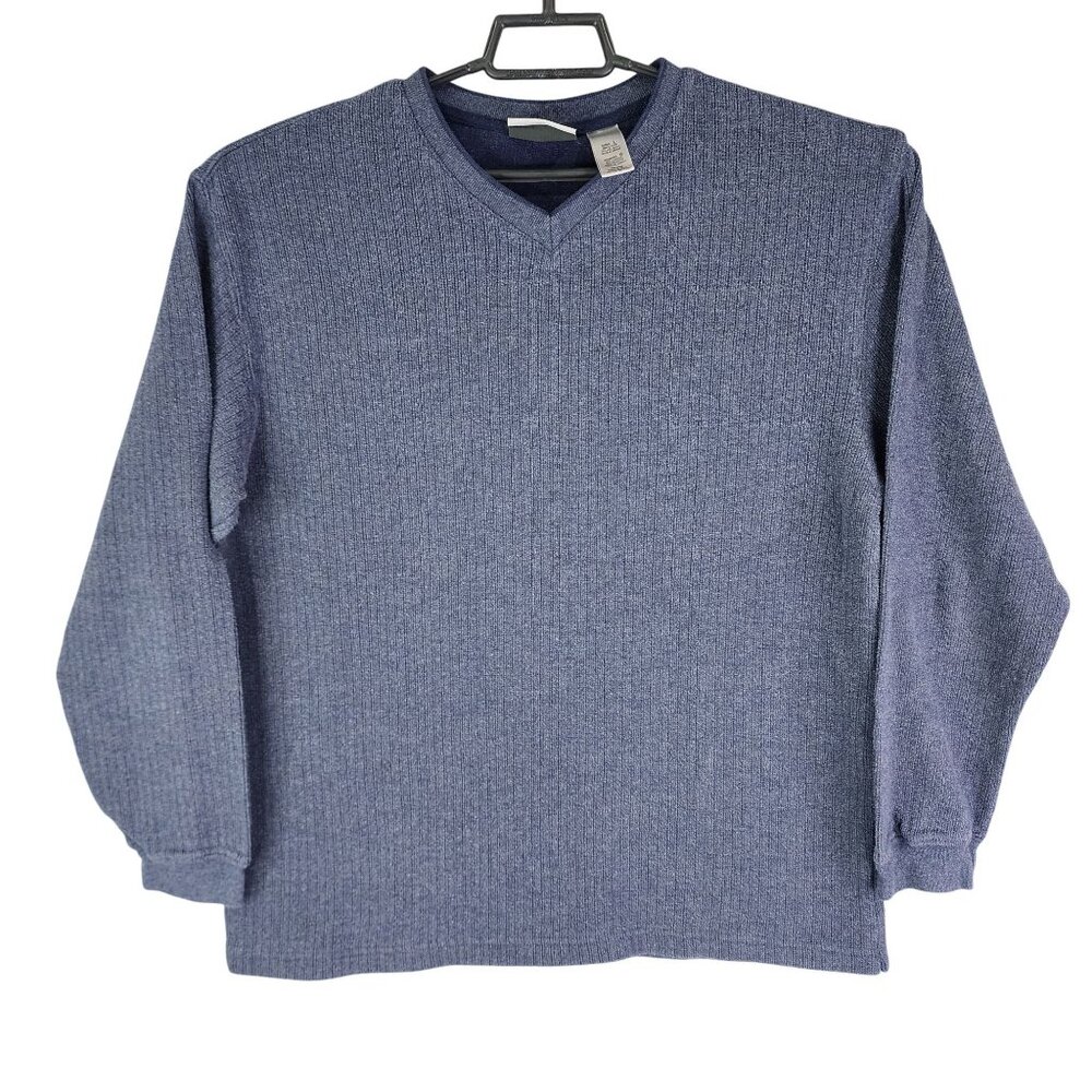 Mens Blue Farah Ribbed Sweater V Neck Long Sleeve Cotton Blend Size L